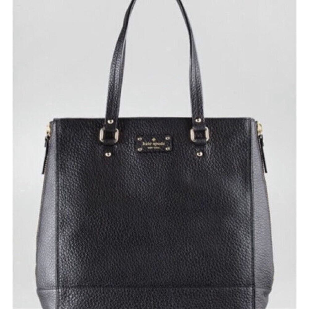 Kate Spade Lg Black Grove Court Thea Leather Tote Polka dot lining and Zip Sides